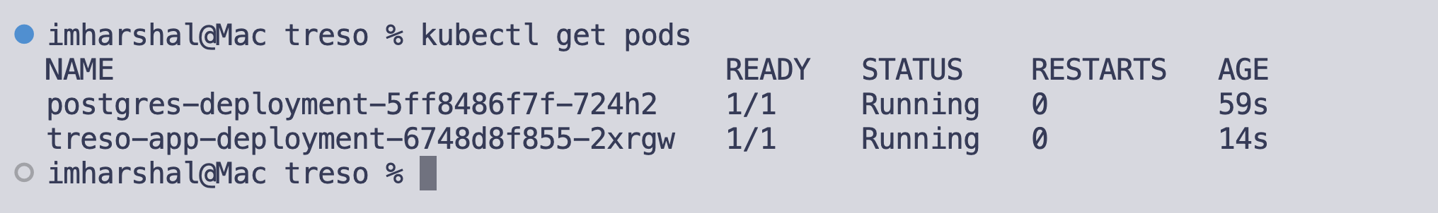 Terminal of running pods